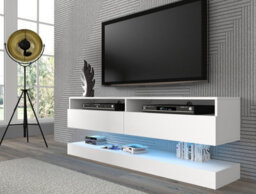 Arte Duo Wall Hung Tv Cabinet And Shelf Set In White Matt 1600mm - thumbnail 4