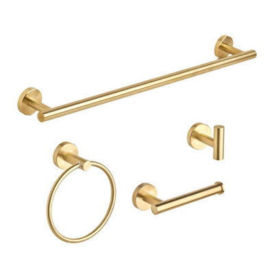 Hardware Solutions Gatsby Bathroom Accessory Set - 4 Piece - Towel Ring/ Robe Hook/ Towel Rail/ Toilet Roll Holder - Matt Gold - image 1
