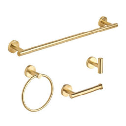 Hardware Solutions Gatsby Bathroom Accessory Set - 4 Piece - Towel Ring/ Robe Hook/ Towel Rail/ Toilet Roll Holder - Matt Gold - thumbnail 1