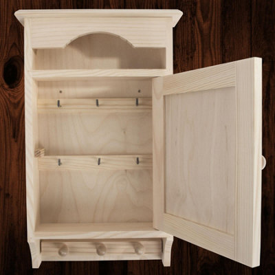 Woodeedoo Wooden Key Cabinet With 6 Hooks & 3 Pegs Wall Mounted Indoor Key Holder Rack Cupboard Hallway 19.5X6X35.5Cm - image 1