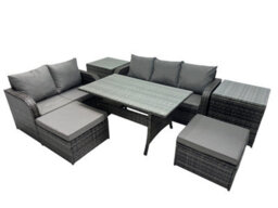 Fimous 7 Seat Outdoor Wicker Pe Rattan Garden Furniture Set Dining Table Sofa Sets With 2 Big Stools 2 Side Tables Dark Grey Mixed - thumbnail 2