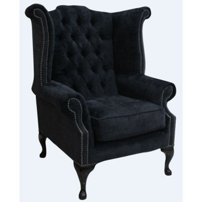 Chesterfield High Back Wing Chair Velluto Dusky Fabric In Queen Anne Style - image 1