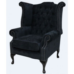 Chesterfield High Back Wing Chair Velluto Dusky Fabric In Queen Anne Style - thumbnail 3