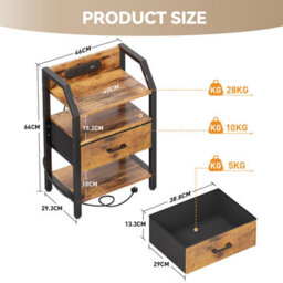Led Bedside Table With Charging Station & Fabric Drawer, Modern Bedside Cabinet For Living Room And Bedroom, Brown - thumbnail 3