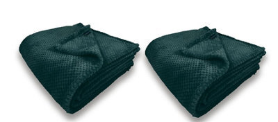 Waffle Flannel Fleece Throw Blanket Soft Warm Sofa Bed Travel (Emerald Green, Single) - Pack Of 2 - image 1