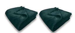Waffle Flannel Fleece Throw Blanket Soft Warm Sofa Bed Travel (Emerald Green, Single) - Pack Of 2 - thumbnail 1