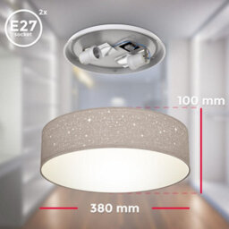 B.k.licht Bulb Socket E27 Taupe Fabric Shade Ceiling Lamp (Dia)38Cm - thumbnail 5