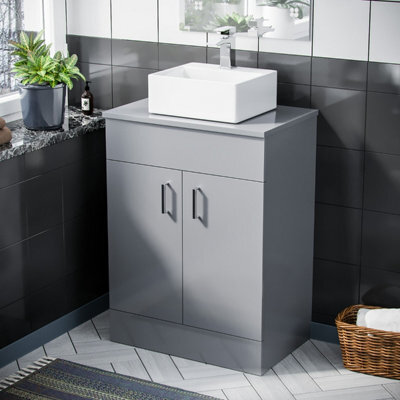 Nes Home Onken 500mm Grey Vanity Cabinet And Small Rectangle Counter Top Basin Unit - image 1