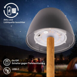 Briloner Led Table Lamp Rechargeable Light Dimmable Cordless Touch Ip44 Warm White Wood Anthracite - thumbnail 5