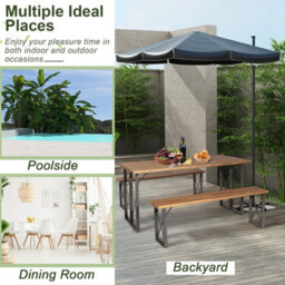 Costway 3 Pieces Outdoor Picnic Table & Bench Set Garden Wooden Dining Table W/ Umbrella Hole - thumbnail 7