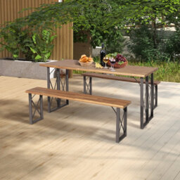 Costway 3 Pieces Outdoor Picnic Table & Bench Set Garden Wooden Dining Table W/ Umbrella Hole - thumbnail 8