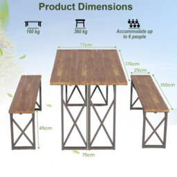 Costway 3 Pieces Outdoor Picnic Table & Bench Set Garden Wooden Dining Table W/ Umbrella Hole - thumbnail 2