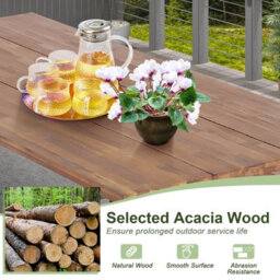 Costway 3 Pieces Outdoor Picnic Table & Bench Set Garden Wooden Dining Table W/ Umbrella Hole - thumbnail 4