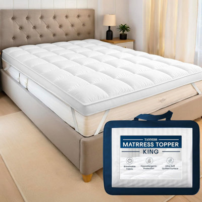 Tanness King Size Mattress Topper 150 X 200 X 10Cm - Soft Quilted Microfibre - Breathable Topper With Elastic Straps - image 1