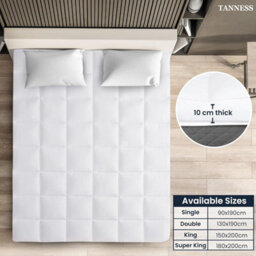 Tanness King Size Mattress Topper 150 X 200 X 10Cm - Soft Quilted Microfibre - Breathable Topper With Elastic Straps - thumbnail 8