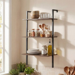 3-Tier Industrial Wall Mounted Shelves Wooden Floating Shelving Unit - thumbnail 4