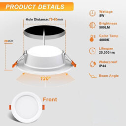 2Pack 2.5In Recessed Led Downlights, 5W 4000K Neutral White, 75mm Cut-Out Ceiling Spot Lights For Bathroom,living Room And Hallway - thumbnail 3