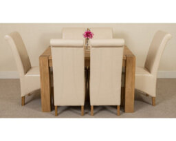 That's Furniture Kuba 125 X 80 Cm Chunky Oak Small Dining Table And 6 Chairs Dining Set With Montana Ivory Leather Chairs - thumbnail 2
