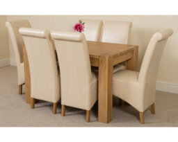 That's Furniture Kuba 125 X 80 Cm Chunky Oak Small Dining Table And 6 Chairs Dining Set With Montana Ivory Leather Chairs - thumbnail 1