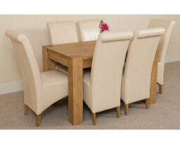 That's Furniture Kuba 125 X 80 Cm Chunky Oak Small Dining Table And 6 Chairs Dining Set With Montana Ivory Leather Chairs - thumbnail 3