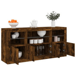 Berkfield Sideboard With Led Lights Smoked Oak 142.5X37X67 Cm - thumbnail 4