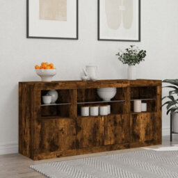 Berkfield Sideboard With Led Lights Smoked Oak 142.5X37X67 Cm - thumbnail 3