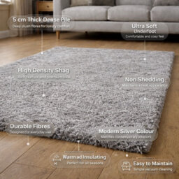 Uetian Silver Shaggy Rug 60 X 110 Cm 5 Cm Dense Pile Doorway Rug Soft Luxury Mat For Compact Spaces - thumbnail 6
