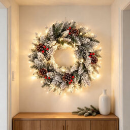 Amorly Christmas Wreath With Light For Front Door Snowflake Snow Ball Pinecone Ornaments Wreath For Winter Christmas Party Decorations - thumbnail 3