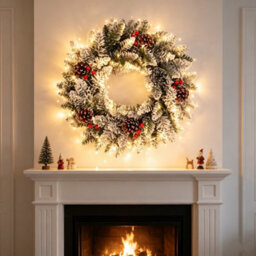 Amorly Christmas Wreath With Light For Front Door Snowflake Snow Ball Pinecone Ornaments Wreath For Winter Christmas Party Decorations - thumbnail 2