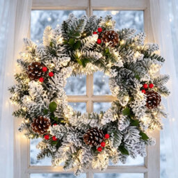 Amorly Christmas Wreath With Light For Front Door Snowflake Snow Ball Pinecone Ornaments Wreath For Winter Christmas Party Decorations - thumbnail 4