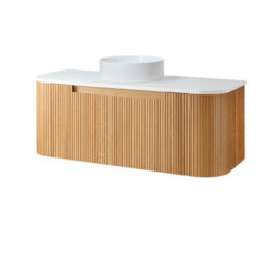 Homestylestore 1200mm Oak Wall Hung Fluted Bathroom Vanity Unit And Round Basin - thumbnail 1