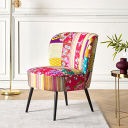 Wyld And Coco Multicolour Patchwork Armchair Armless Accent Chair With Metal Legs Modern Design For Living Room - thumbnail 2