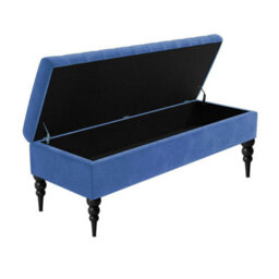 120Cm Sierra Striped Naples Upholstered Ottoman Storage Bench With Black Turned Wooden Legs - Blue Shoes Storage Bench - thumbnail 2