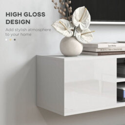 "Homcom Floating Tv Unit For 60"" Tvs W/ Shelves And Cabinets, White" - thumbnail 6