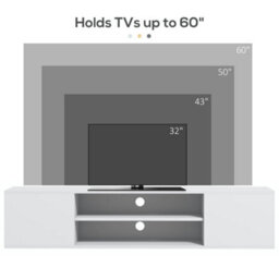 "Homcom Floating Tv Unit For 60"" Tvs W/ Shelves And Cabinets, White" - thumbnail 8