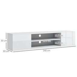 "Homcom Floating Tv Unit For 60"" Tvs W/ Shelves And Cabinets, White" - thumbnail 3