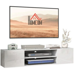"Homcom Floating Tv Unit For 60"" Tvs W/ Shelves And Cabinets, White" - thumbnail 2