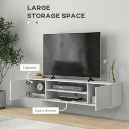 "Homcom Floating Tv Unit For 60"" Tvs W/ Shelves And Cabinets, White" - thumbnail 5