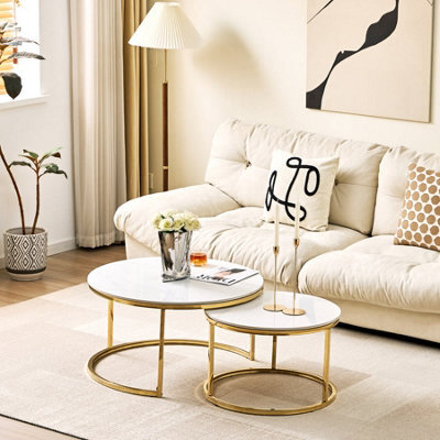 Q&p Furniture Nova Modern Nest Coffee Table  2 Piece Set With Chrome Gold Legs Sintered Stone Top - image 1