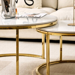 Q&p Furniture Nova Modern Nest Coffee Table  2 Piece Set With Chrome Gold Legs Sintered Stone Top - thumbnail 2