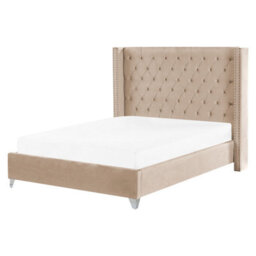Beliani Bed Velvet Lubbon 160 X 200 Cm (Eu King Size) Beige - thumbnail 1
