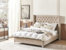 Beliani Bed Velvet Lubbon 160 X 200 Cm (Eu King Size) Beige - thumbnail 2