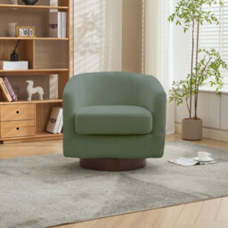 Living And Home Green Sherpa Fleece Upholstered Swivel Chair With Wooden Base - thumbnail 2