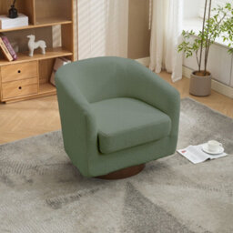 Living And Home Green Sherpa Fleece Upholstered Swivel Chair With Wooden Base - thumbnail 1
