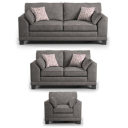 Furnishings For Less UK Hilliard Fullback Fabric 3 Piece Sofa Suite Grey - thumbnail 1