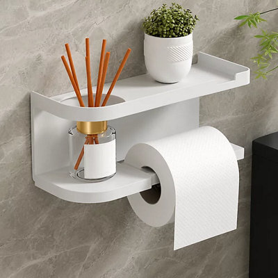 Self Adhesive Stainless Steel Toilet Roll Holder With Phone Shelf - image 1
