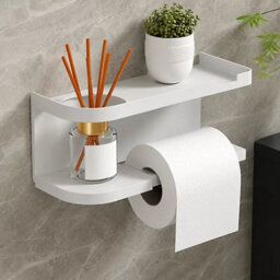 Self Adhesive Stainless Steel Toilet Roll Holder With Phone Shelf - thumbnail 1