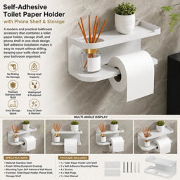 Self Adhesive Stainless Steel Toilet Roll Holder With Phone Shelf - thumbnail 3