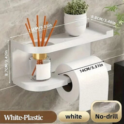 Self Adhesive Stainless Steel Toilet Roll Holder With Phone Shelf - thumbnail 2