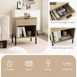 Mid Century Modern Nightstand Bed Side Table W/charging Station Natural - thumbnail 3
